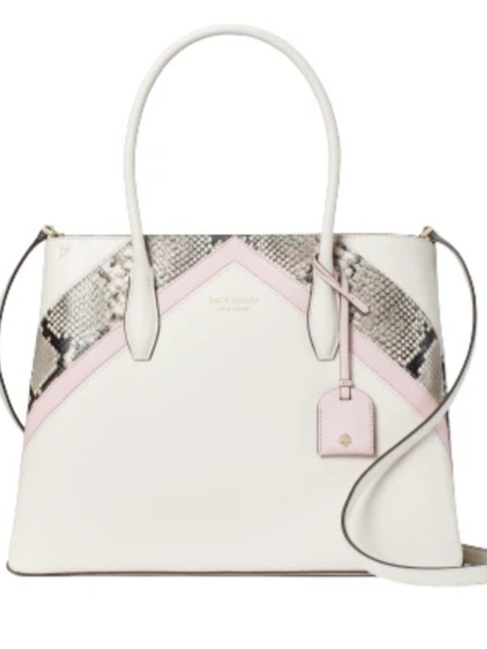 RARE kate spade White & Pink Snake-Trim Satchel Bag
